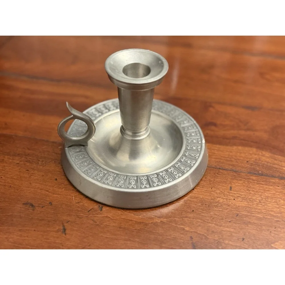 MID‎ CENTURY MODERN HAUGRUD NORWAY PEWTER CANDLESTICK WITH FINGER REST